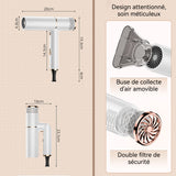 Sèche-cheveux pliable 1500W Travelling Trois vitesses Séchage rapide Faible bruit avec collecteur d'air Puissant Portable Blanc