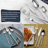 Ensemble de couverts en argent 30PCS en acier inoxydable avec poignée antidérapante vaisselle couverts de table pour 6 personnes