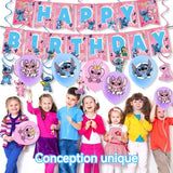 Ballon 67PCS nappe de fête à thème pink stitch gâteau d'anniversaire en forme de drapeau décoration de fête d'anniversaire rose