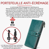 Porte Monnaie Femme 20 x10cm Grande Capacite Porte-Monnaie RFID Blocage Pochette en cuir souple ciré Porte-Monnaie bleu