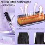 Brosse lissante pour cheveux violet 60w 4 réglages de température affichage numérique lisseur cheveux brosse soufflante 2 en 1