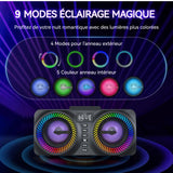 Karaoké portable 33 x 17,5 x 15,5 cm 3000MAh Puissance 30W Bluetooth 5.0 Double Microphone Sans Fil Karaoké Lumière LED TF USB Noir