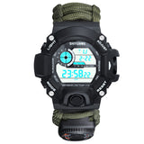 Montre numérique lumineuses multifonctionnel bracelet survie avec boussole thermomètre sifflet tournevis paracorde Outillage Camping