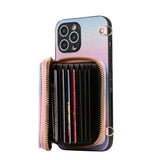 Étui en cuir à fermeture éclair pour téléphone  iPhone 14 promax Design inclinable Plusieurs fentes pour cartes Porte-cartes dégradé
