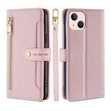 Étui en cuir pour téléphone  iPhone 13   avec lanière courte et longue  Fentes pour cartes multiples  Bouton magnétique sécurisé