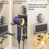 Porte sèche cheveux 9,7x14x7,4cm support seche cheveux sans percage avec ventouse solide bords surélevés pour éviter les chutes