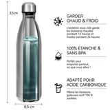 Gourde isotherme 1L isolation en acier inoxydable étanche facile à nettoyer portable convient aux voyages et au sport camping