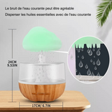 Humidificateur d'air 300ml nuages de pluie diffuseur d'huiles essentielles en bois avec gouttes d'eau 7 lumières LED de couleur