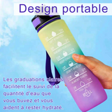 Gourde sport 1L grande capacité couvercle amovible avec paille et graduation pour les sports d'été en plein air boire en été