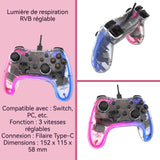 Manette de jeu 152x115x58mm manette de jeu filaire avec interrupteur lumineux coloré RGB vibration à double moteur contrôleur de jeu