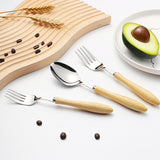 ouverts de table 4 pcs Ensemble de couverts en acier inoxydable avec couteau, fourchette et cuillère et manche en bois de rose