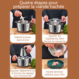 Hachoir a Viande Électrique 500W 6 lames 3 vitesses réglables capacité de 5 L acier inoxydable patin élastique antidérapant
