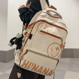 Sac à dos scolaire 45x32x19cm charge réduite simple grande capacité étudiant sac à dos imprimé smiley schoolbag beige cartable