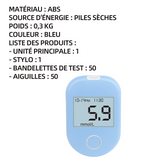 Instrument de mesure ABS surveillance de la santé avec 1 unité principale - 1 stylo de prélèvement - 50 bandelettes - 50 aiguilles