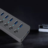 Hub USB3.0 7 ports à haut débit avec charge rapide Hub de données avec câble d'extension 1M pour ordinateurs portables, etc.