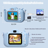 Appareil photo enfant 96Mpx carte 128Go lecteur de cartes double caméra avant et arrière enregistrement vidéo divers filtres bleu