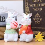 Paire d'ornements de Pâques lapin mignon Décoration de maison Modèles d'animaux Résine Artisanat Décorations d'intérieur