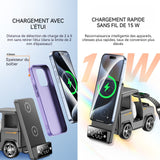 Chargeur induction 6 en 1 type-c station de charge chargement rapide sans fil avec fonction horloge et alarme forme de voiture