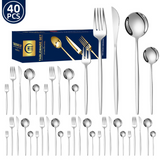 Couverts de table 40 pcs 410 acier inoxydable ménagère pour 8 personnes ensemble de couverts comprend couteau fourchette cuillère