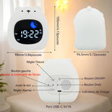 Réveil pour enfants 1800mAh 10,5x9,8x9,45cm fonctionnement facile par boutons design mignon éclairage 8 couleurs design ours