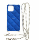 iPhone14Promax étui pour téléphone portable style Xiaoxiang style rhombique bandoulière chaîne suspendue couleur bleu Klein