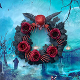 Couronne de crânes d'Halloween 45*45CM  Simulation de rose  Motif de crâne  Convient à la décoration d'une fête d'Halloween