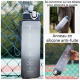 Gourde 1000 ml grande capacité facile à transporter matériau sûr étanche réutilisable adapté au fitness noir bouteille de sport