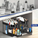 Rangement sous évier à 2 niveaux coulissant étagère de rangement multifonctionnelle organisateur sous evier étagère à épices