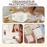 Trousse de toilette 3 pcs de Voyage Pour Femmes Volume élevé Petits motifs fleuris Matière coton À zip Trousse de Maquillage blanc