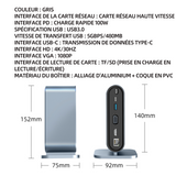 Station d'accueil 12 en 1 carte réseau haut débit charge rapide PD ports USB-C VGA et HD 4K/30hz gigabit ethernet et 4 ports USB 3.0