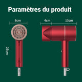 Sèche-cheveux 750w Haute puissance mini Réglage à trois vitesses Contrôle intelligent de la température Volume d'air élevé rouge