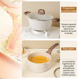 Batterie de cuisine 1.7kg Moulage de précision monobloc simple et beau fond épaissi, facile à nettoyer poêle antiadhésive blanc