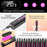 Mini brosse lissante pour cheveux sans fil 45W 9600 mAh portable avec affichage numérique 12 réglages température fers à lisser