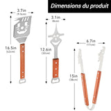 Spatule à griller ensemble de 3 pièces acier inoxydable manche en bois allongé livré avec un sac rangement ensemble de spatules