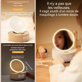 Miroir de maquillage avec lumière enceinte bluetooth chargement induction miroir multifonctionnel horloge numérique pliable