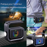 Enceinte bluetooth solaire 1200mah bluetooth 5.3 avec lampe de poche et poignée transport portable haut-parleur bluetooth stéréo