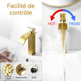Robinet 30cm robinet scandinave en cuivre doré robinet plat de 6 cm de large simule l'écoulement naturel de l'eau mitigeur lavabo