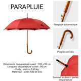 Parapluie Manche long à 8 baleines 105X90cm pour les jours ensoleillés et pluvieux avec couvercle élargi solide et durable rouge