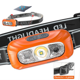 Lampe frontale 7x3.5x3.2cm lampe frontale à capteur réglage libre de l'angle de la tête de la lampe l'imperméabilisation orange