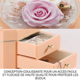 Ensemble boite cadeau 11.5x11.5x14cm conception à double couche rose eternelle boîte à bijoux pour filles ranger bagues collier