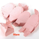 50 pièces  Boîte à bonbons  Boîte cadeau Rose  Papillon  Boîte cadeau de mariage  Texture givrée  Mariage Bonbonnière de mariage