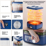 Machine à fruits secs 220W température de 35 à 70 degrés celsius réglable étagère à 5 niveaux matériau de qualité alimentaire