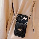 Étui de protection pour téléphone portable losange iPhone13promax étui pour téléphone portable chaîne sac de carte Messenger