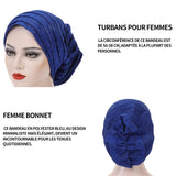 Hijab tour de tête de 56-58 cm turban femme turbans pour femmes doux turban head wrap headwear plissé beanie cap bleu de la mode