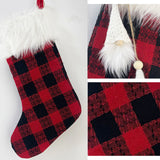 Sac à bonbons pour bas de Noël  47*25cm 2pcs Motif à carreaux rouges et noirs Frange en peluche Convient à la décoration de Noël