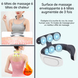 Masseur cervical 15 niveaux de réglage 4 modes de massage Conception 6D ajustée au cou Compresse chaude à température constante