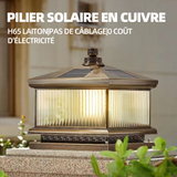 Lumière solaire extérieure lumière de jardin 12w E27 23x25x28cm IP65 tout cuivre extérieur solaire étanche colonne phare bronze