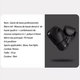 Gants de boxe 10oz matériau cuir gants de grappling entraînement gants mma gants de boxe en cuir pour hommes et femmes couleur noir