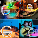 Réveil LED multifonctionnel Recharge sans fil pour téléphones portables Haut-parleur Bluetooth Avec affichage de l'horloge blanc