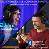 Casque de jeu filaire noir 2.4g casque gaming pour ps5 PC ps4 stéréo avce micro anti-bruit détachable headphone écouteur e-sport